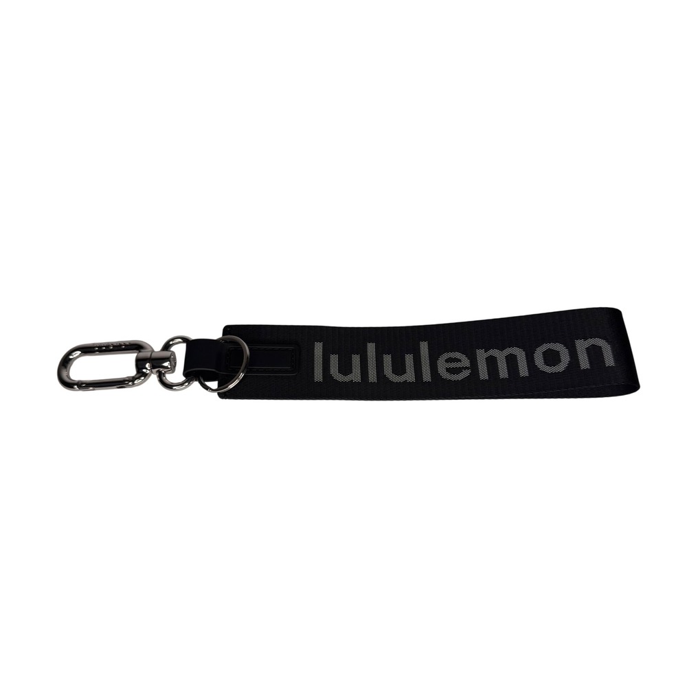 Lululemon Never Lost Keychain Black Silver Logo Wristlet Strap Carabiner Clip